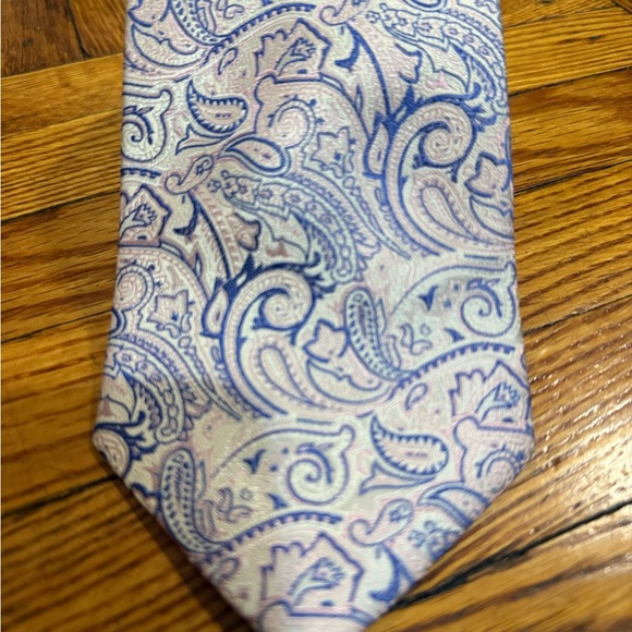 100% Silk Tie Pierre Cardin  – Pink & Blue Paisley Print, 61" x 3.75" - Picture 1 of 6